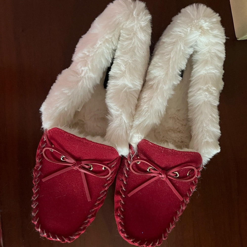 Talbots Red and White Faux Fur Lined Loafers; Never Worn